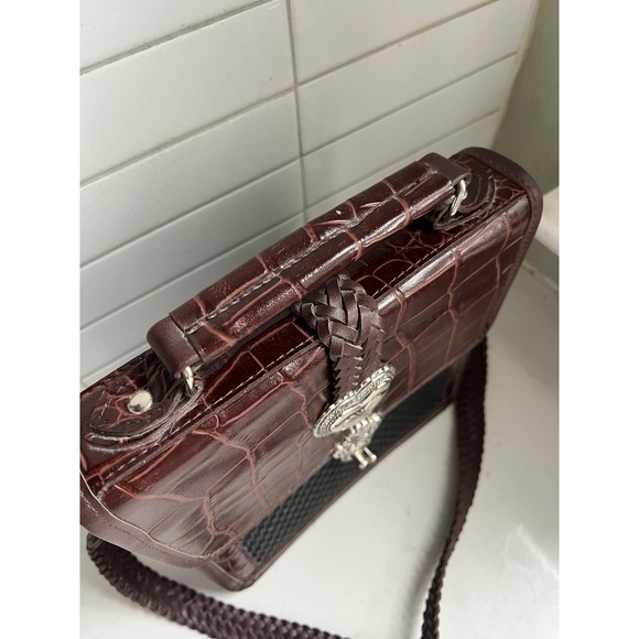 Brighton Mini Briefcase Crossbody w/ Card Slots Brown Black Silver Purse Hearts - Picture 4 of 16